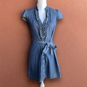 Vintage Y2k Blue Denim Dress with Waist Tie